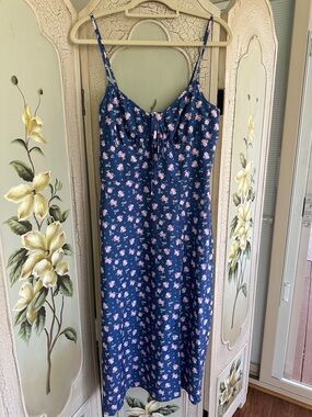 SHEIN Navy Slip Dress with Pink Floral Print